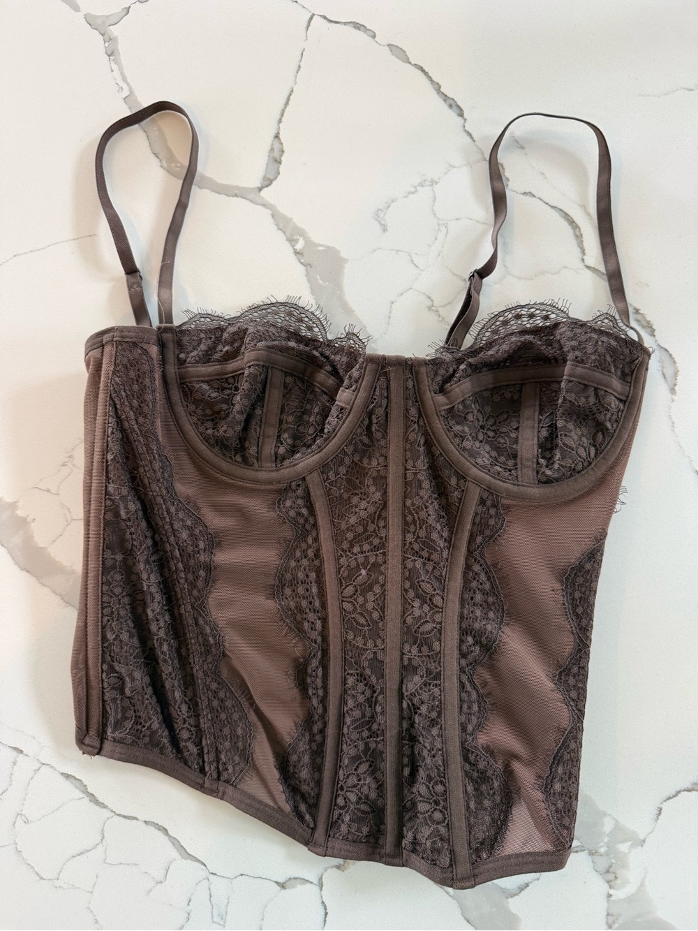 Urban Outfitters Brown Lace Corset Top Medium